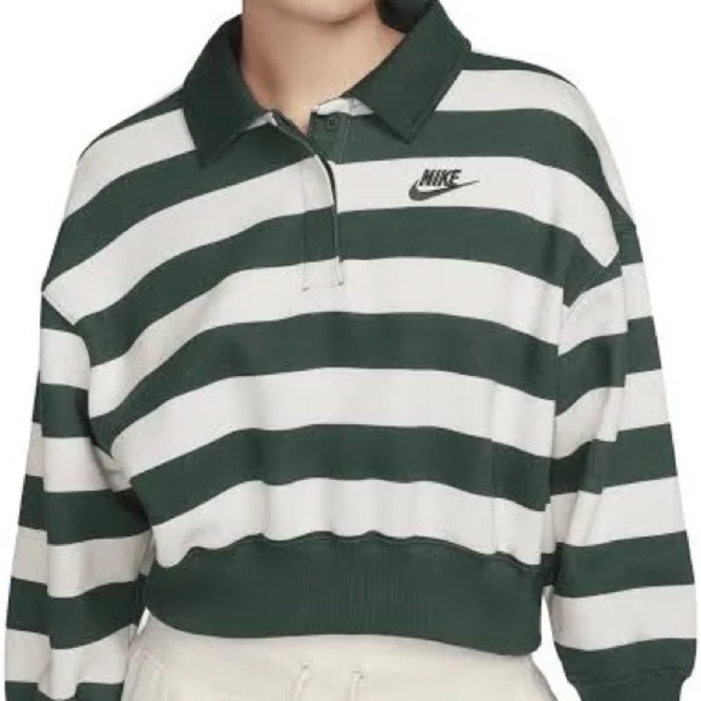 Nike Women's Phoenix Fleece Oversized 3/4-Sleeve Striped Crop Polo